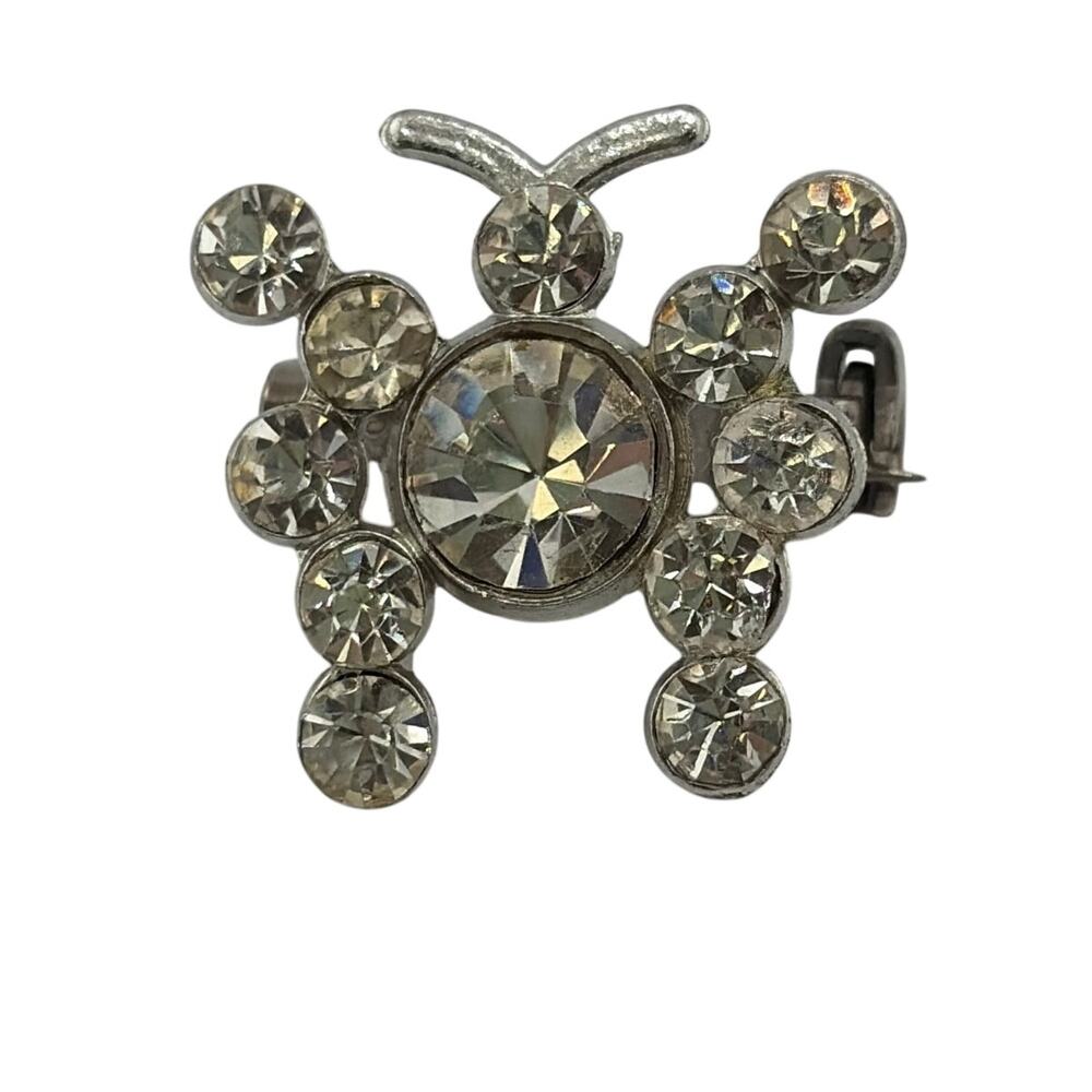 Vintage Silver Tone Rhinestone Butterfly Brooch